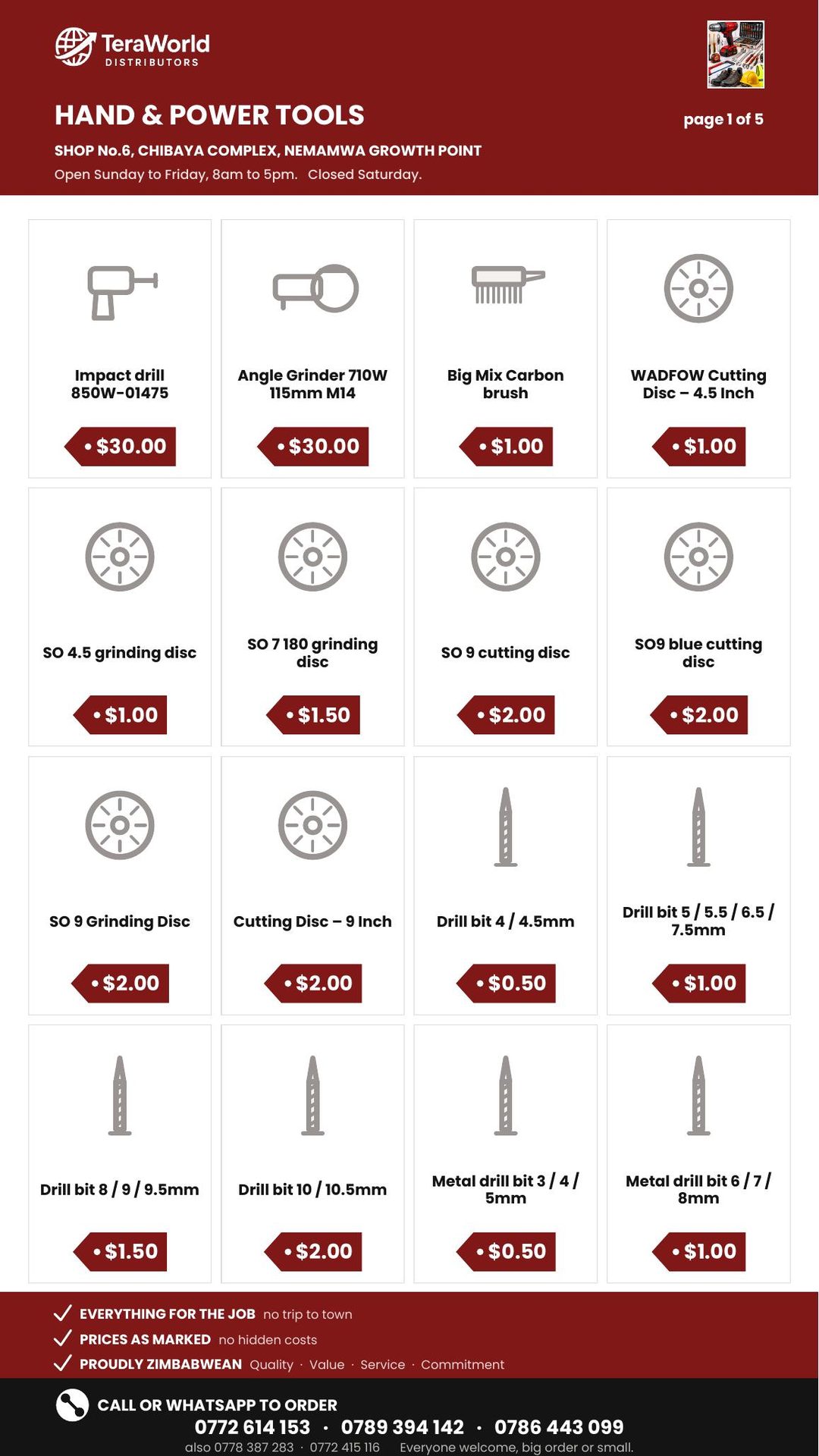 Hand & Power Tools price list, page 1 of 5