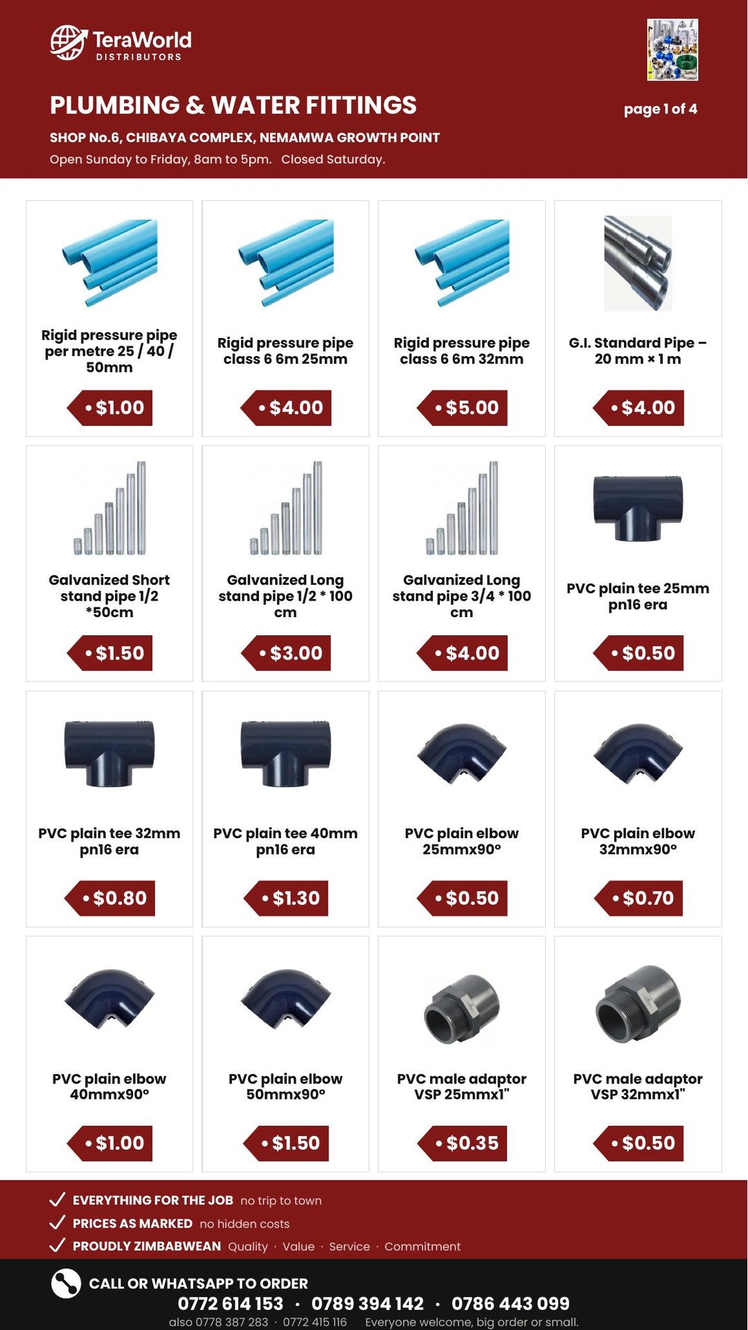 Plumbing & Water Fittings price list, page 1 of 4