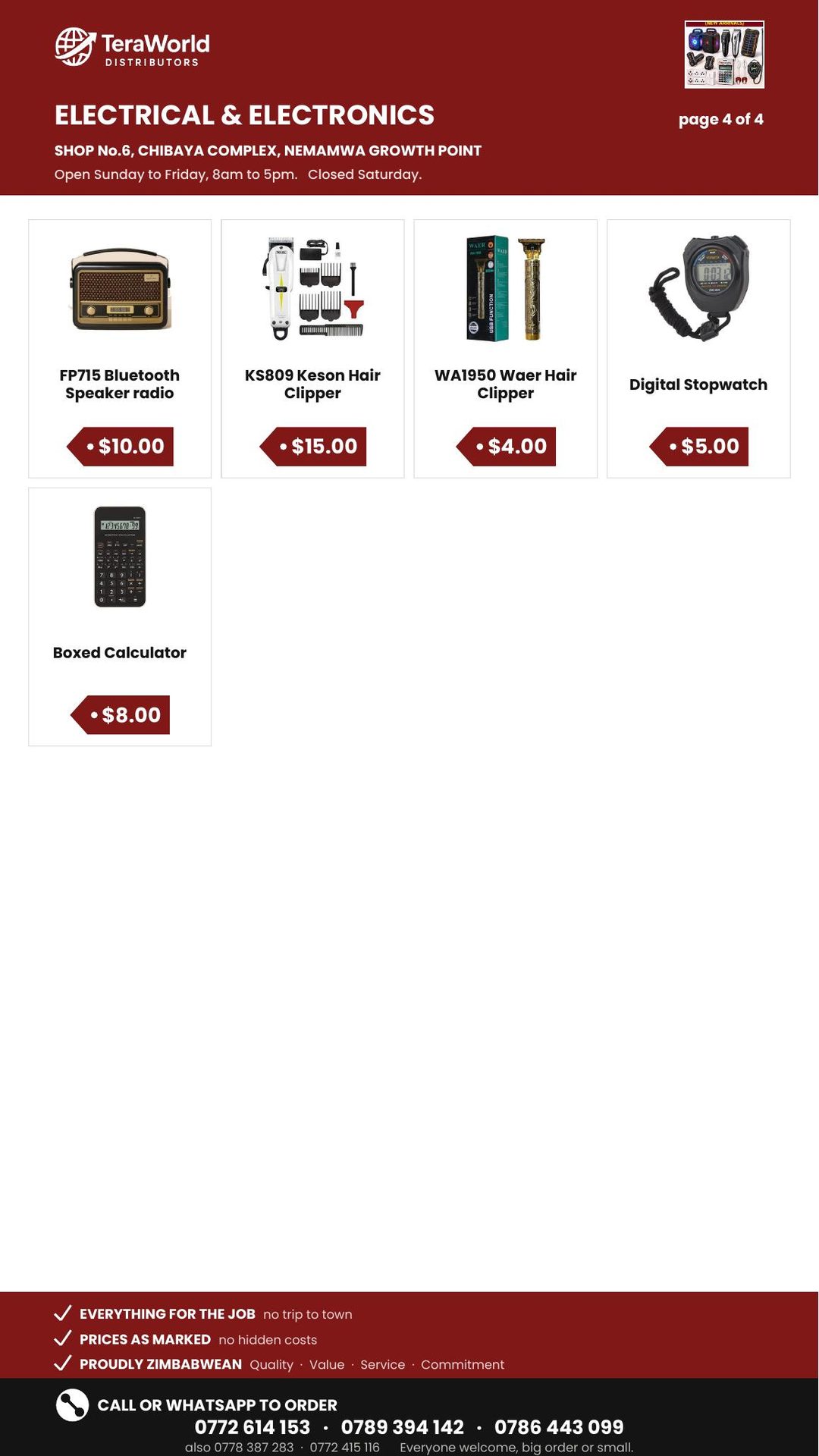 Electrical & Electronics price list, page 4 of 4