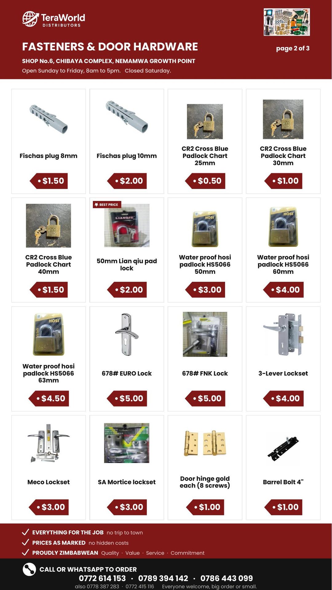 Fasteners & Door Hardware price list, page 2 of 3