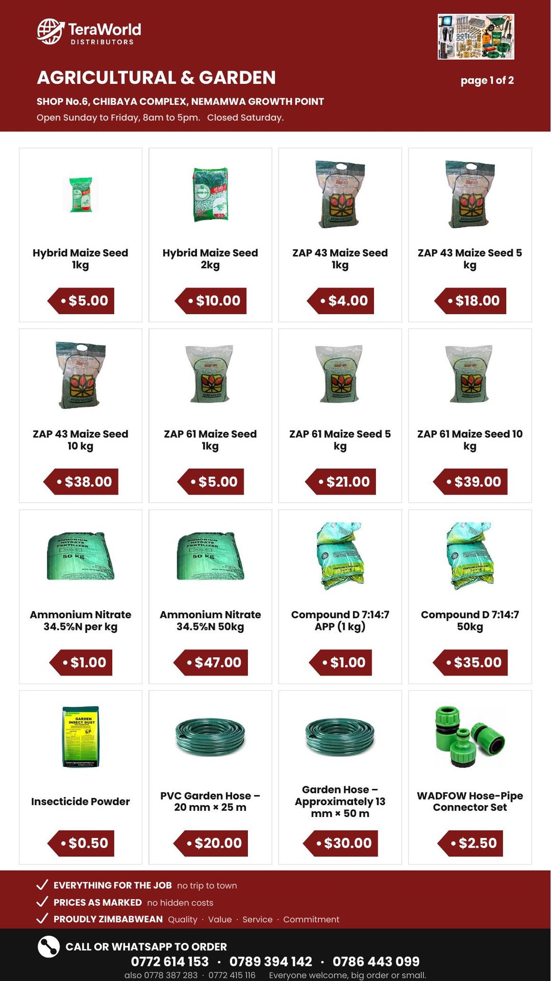Agricultural & Garden price list, page 1 of 2