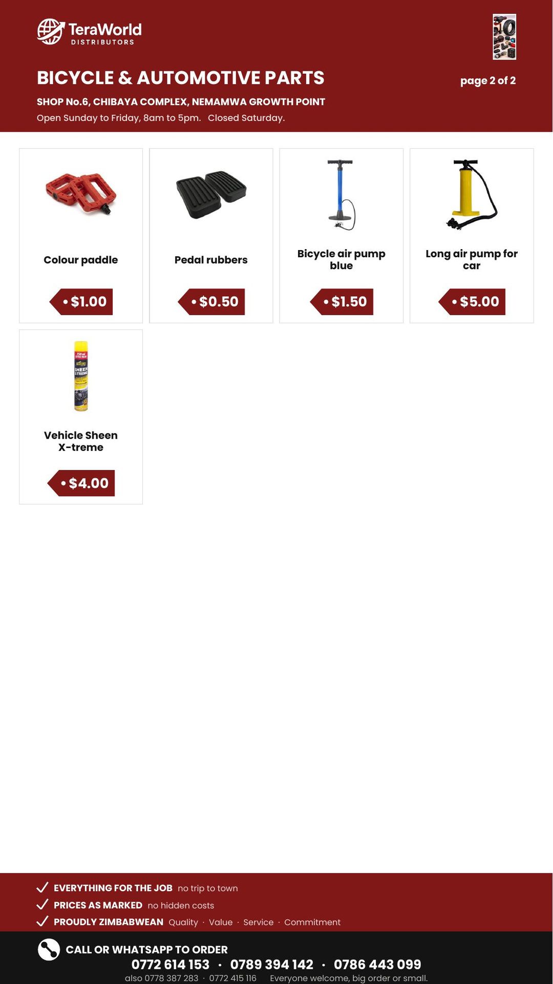 Bicycle & Automotive Parts price list, page 2 of 2