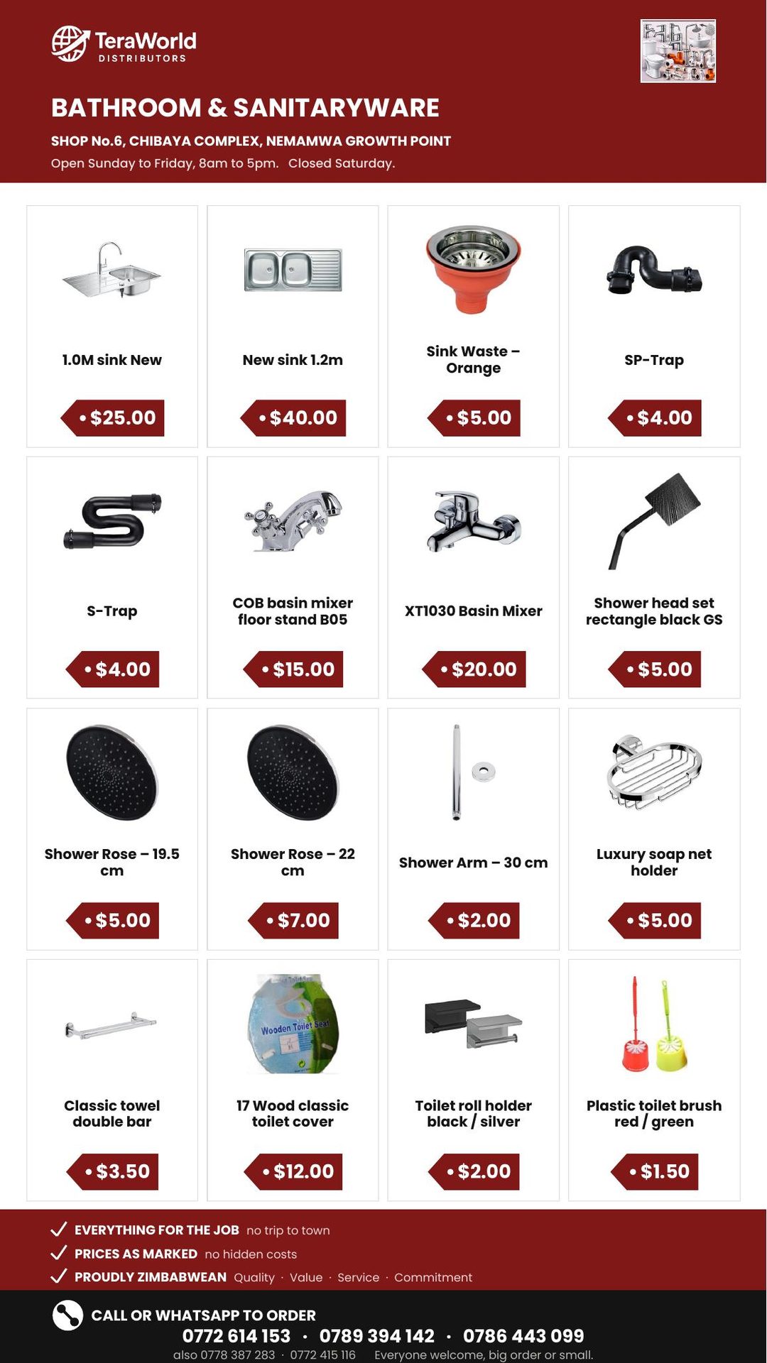 Bathroom & Sanitaryware price list