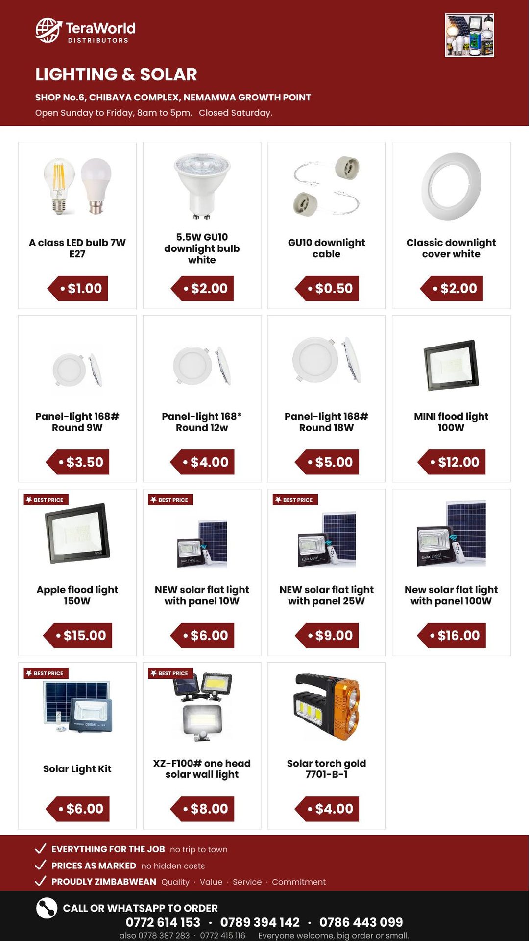 Lighting & Solar price list